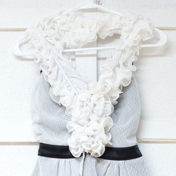 BEBE Farrah White Mesh Ruffle V-neck Swiss Dot Lace Halter Tank Top | Size XS - Picture 4 of 8